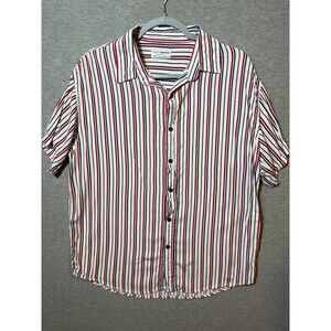EIGHTHAVENUE Men's XL Striped Casual Button-Down Shirt Red White Blue Short